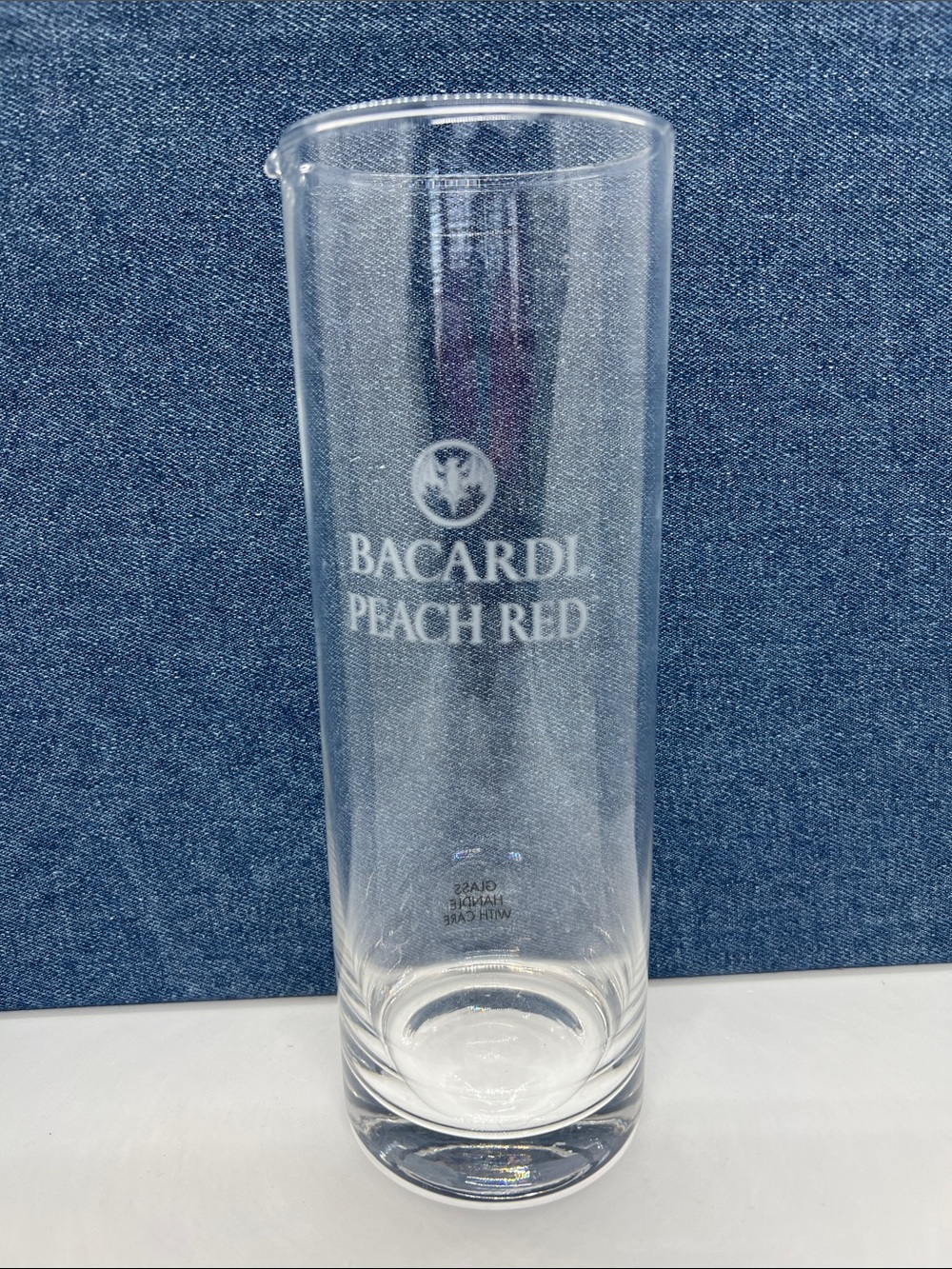 Bacardi Peach Red Tall Clear Glass Cocktail Pitcher NWOT